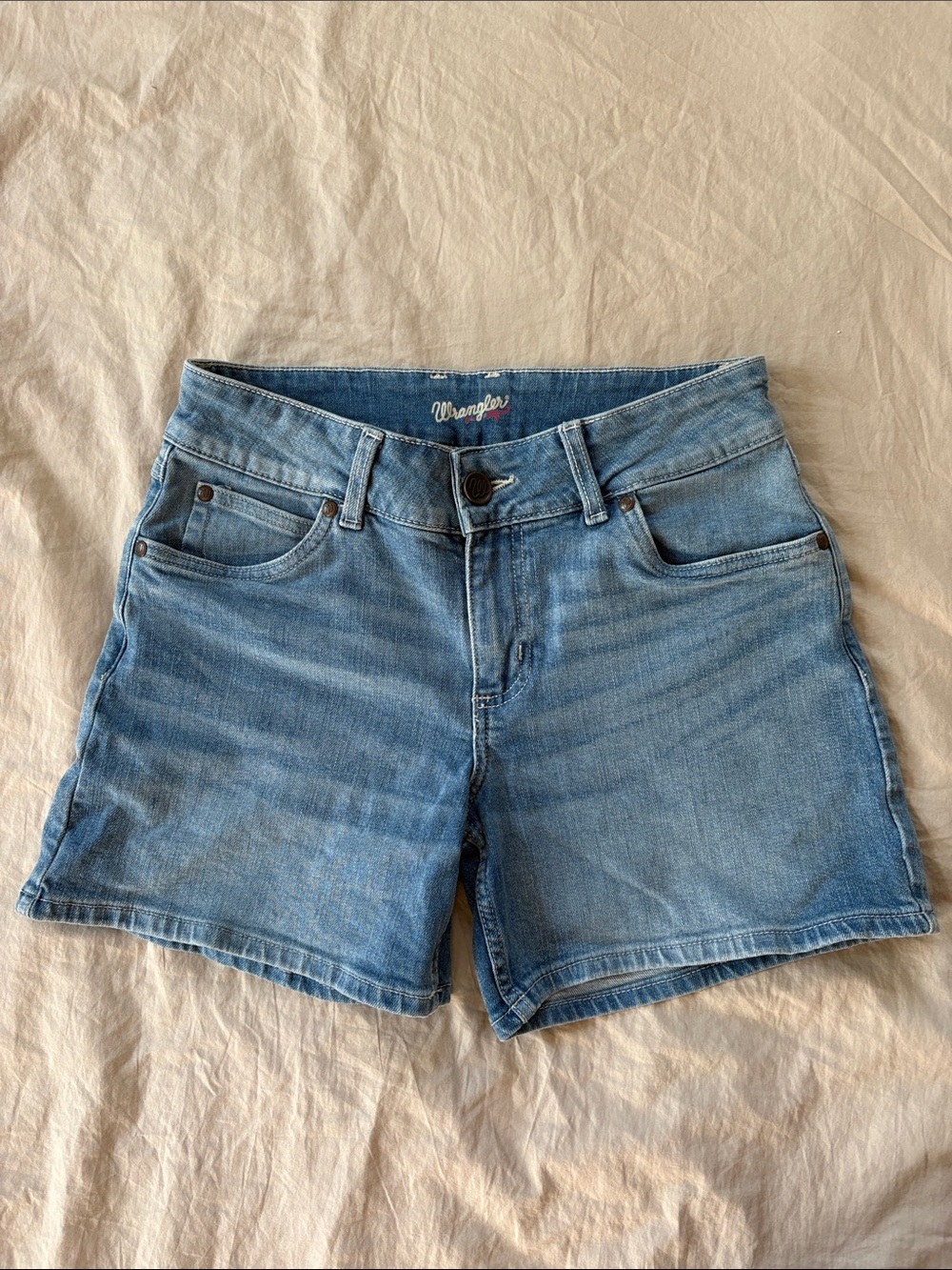 Wrangler Light Blue Denim Mid-Rise Jean Shorts